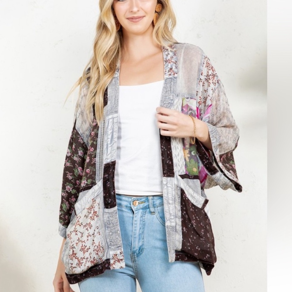 Young Threads Patchwork Boho Kimono Cardigan - Sl… - image 3